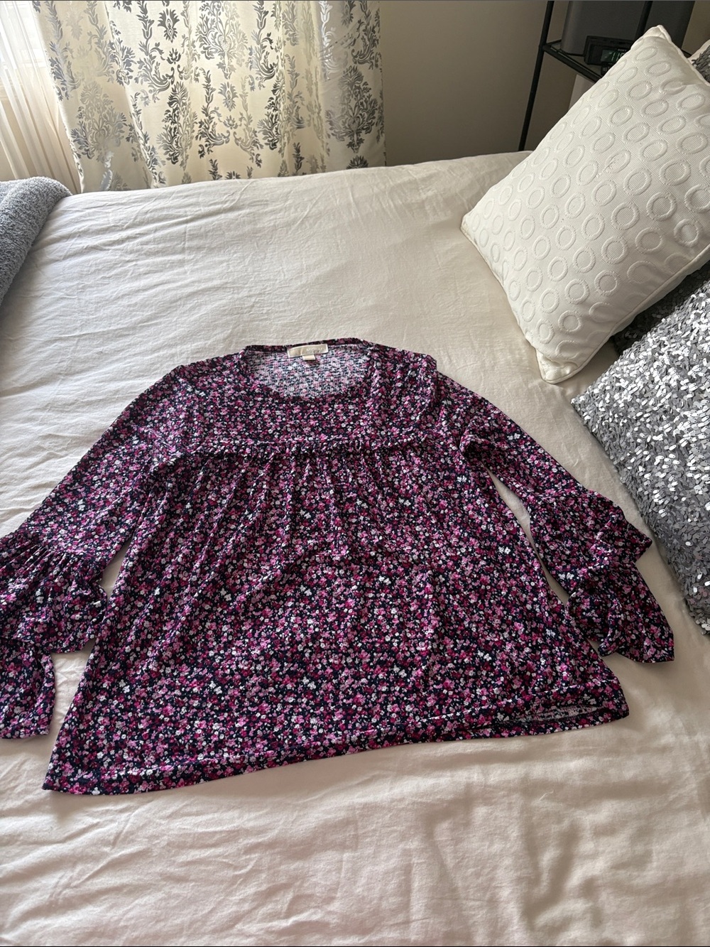 Michael Kors Purple Floral Long-Sleeve Blouse